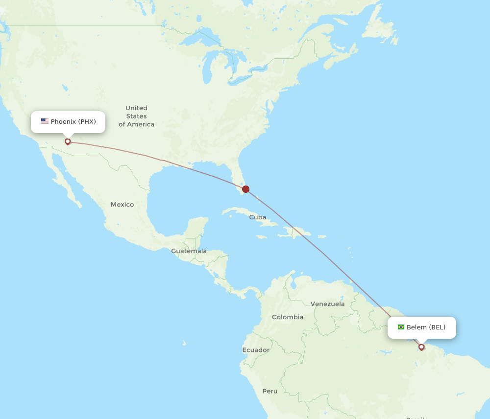 Phoenix - Belem route map and flight paths