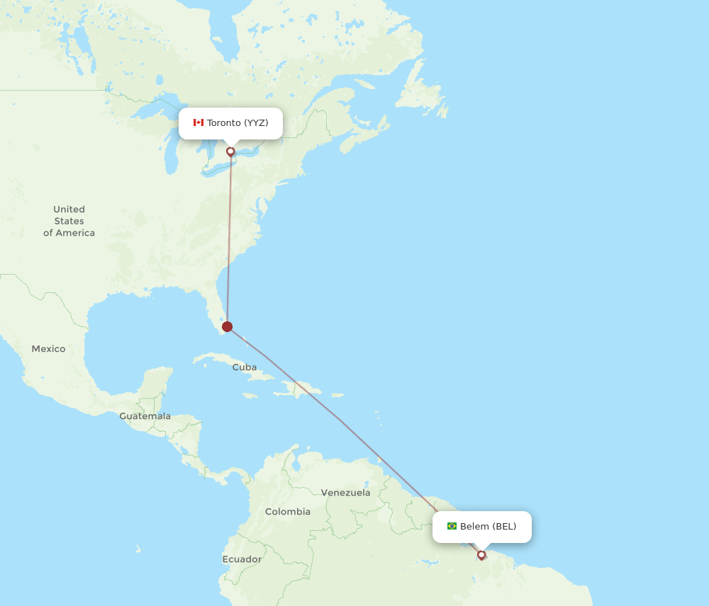 Toronto - Belem route map and flight paths