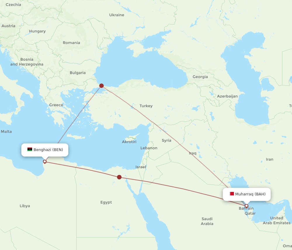 BAH to BEN flights and routes map