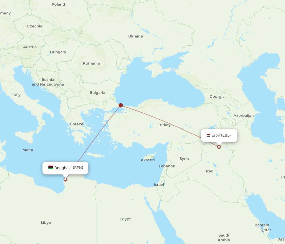 BEN-EBL flight routes
