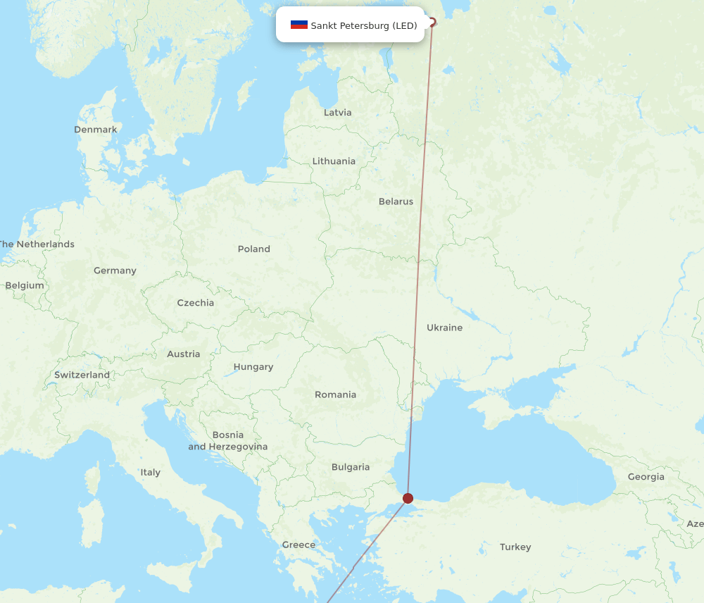 BEN to LED flights and routes map