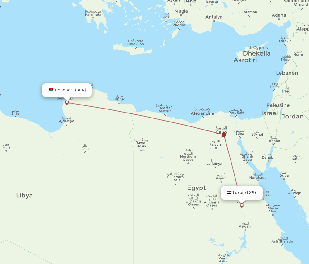 BEN-LXR flight routes