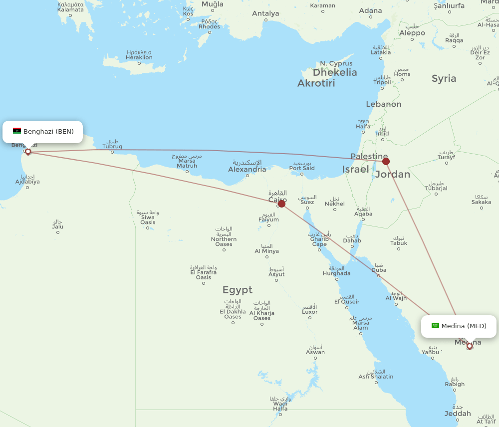 BEN to MED flights and routes map