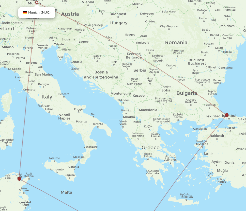 BEN to MUC flights and routes map