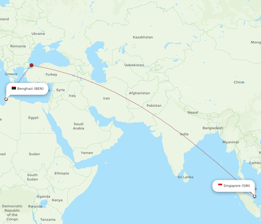 SIN to BEN flights and routes map