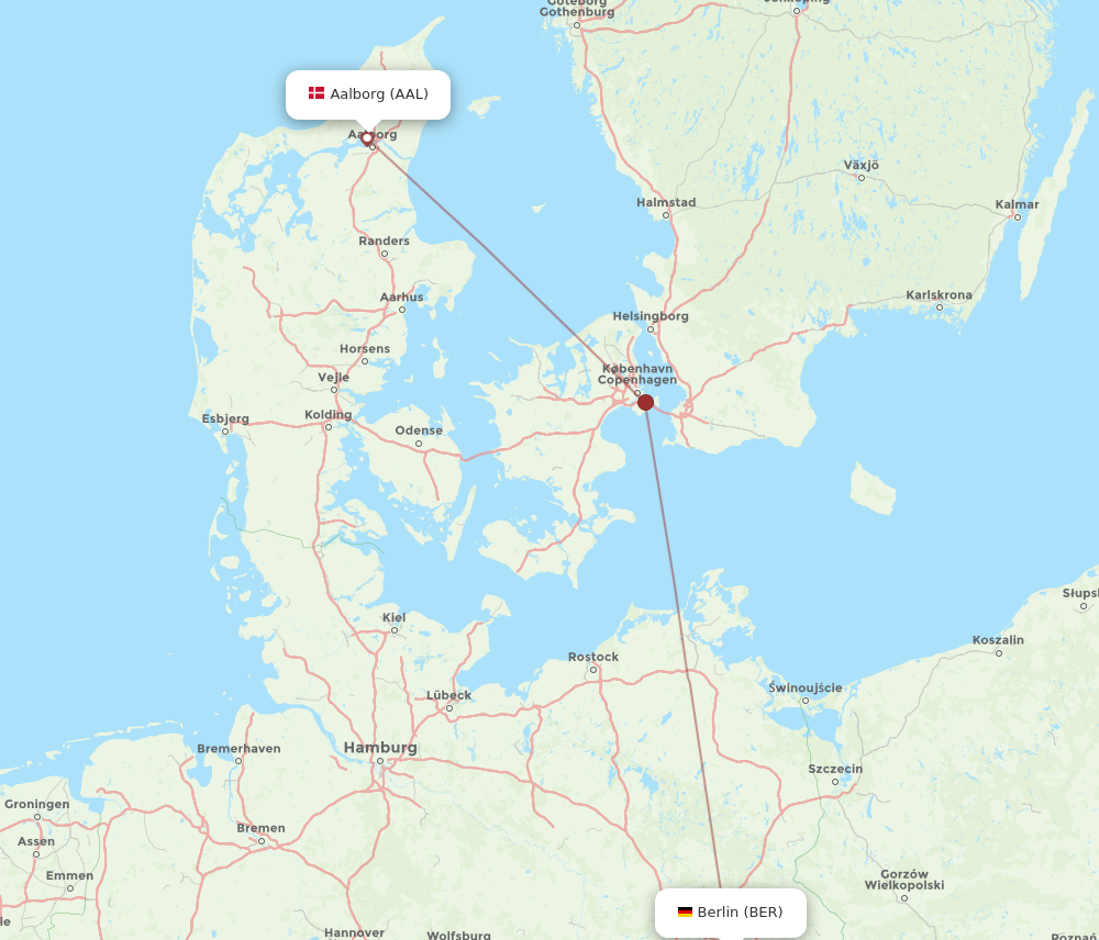 BER to AAL flights and routes map