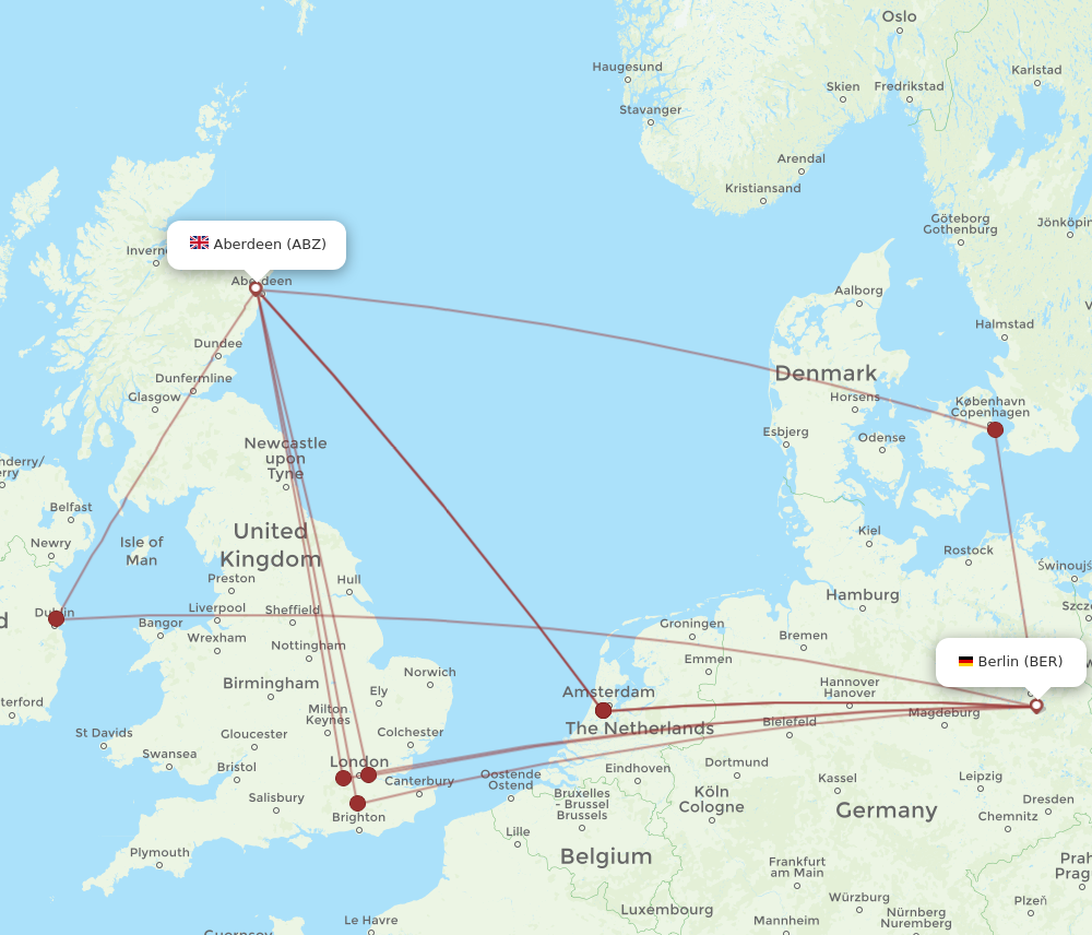 BER to ABZ flights and routes map