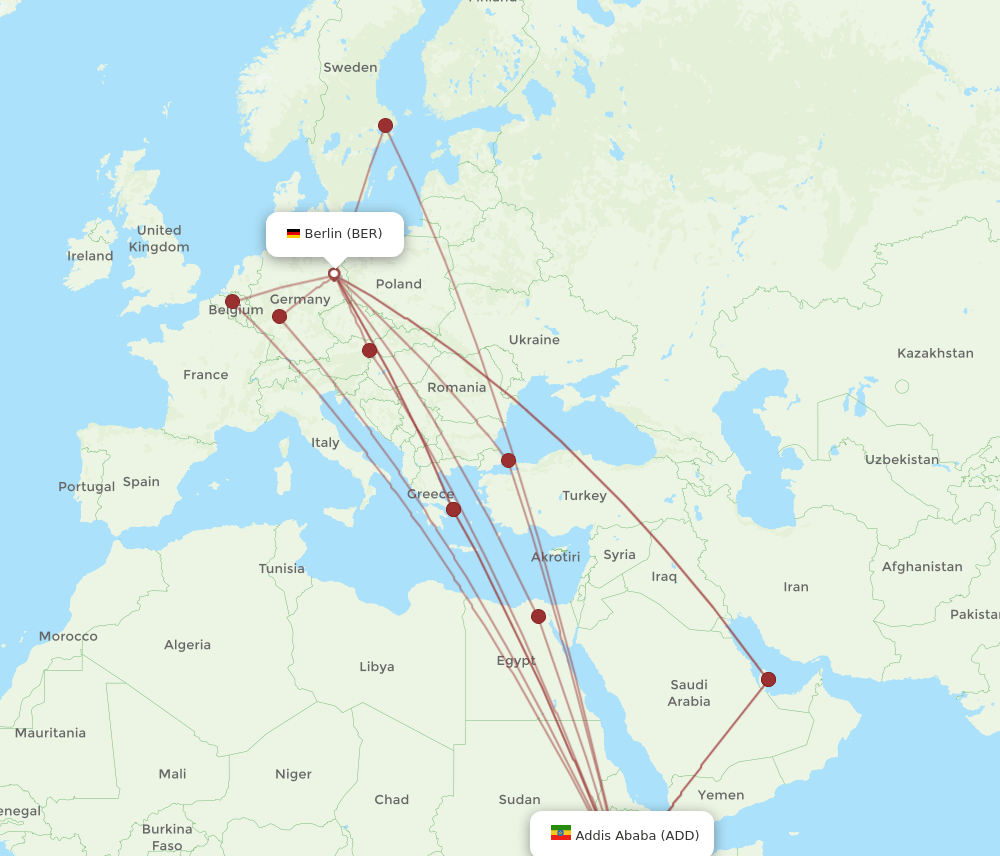 BER-ADD flight routes