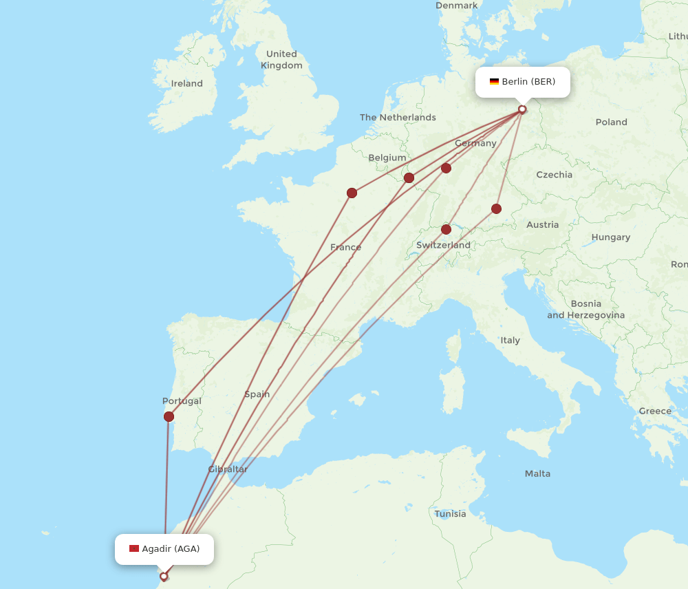BER-AGA flight routes