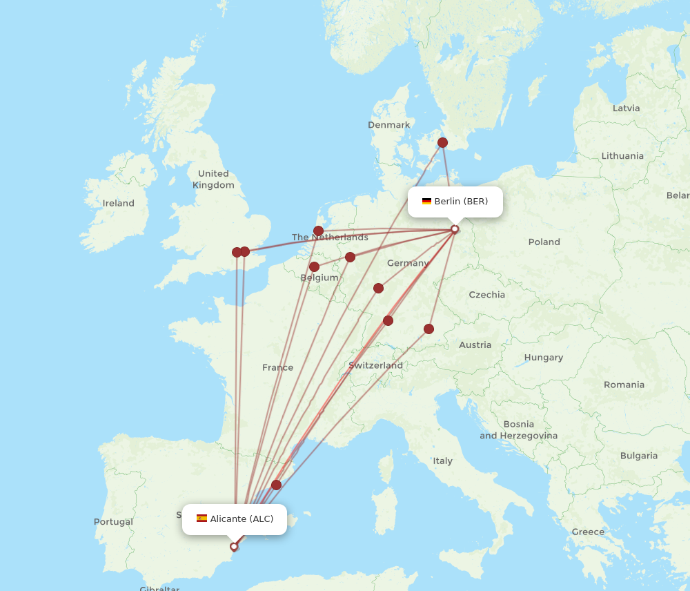BER to ALC flights and routes map
