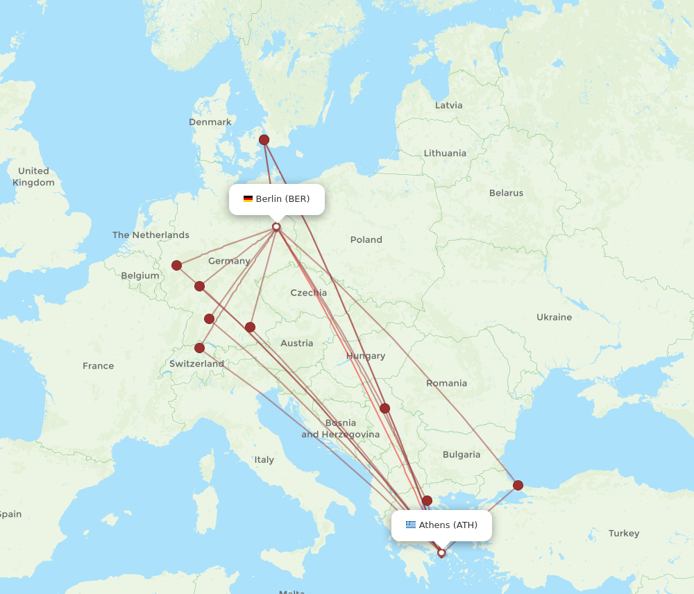 BER to ATH flights and routes map