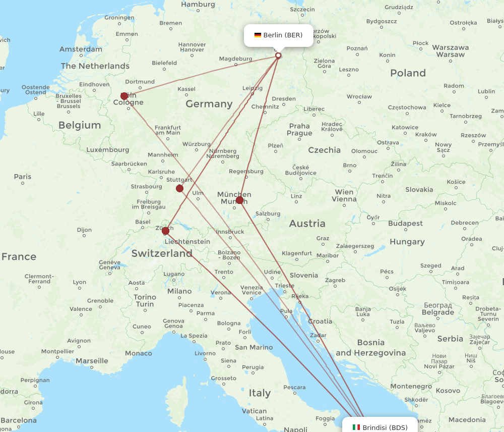 BER to BDS flights and routes map