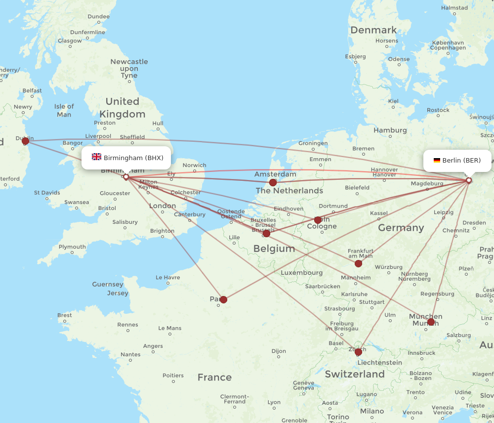 BER to BHX flights and routes map