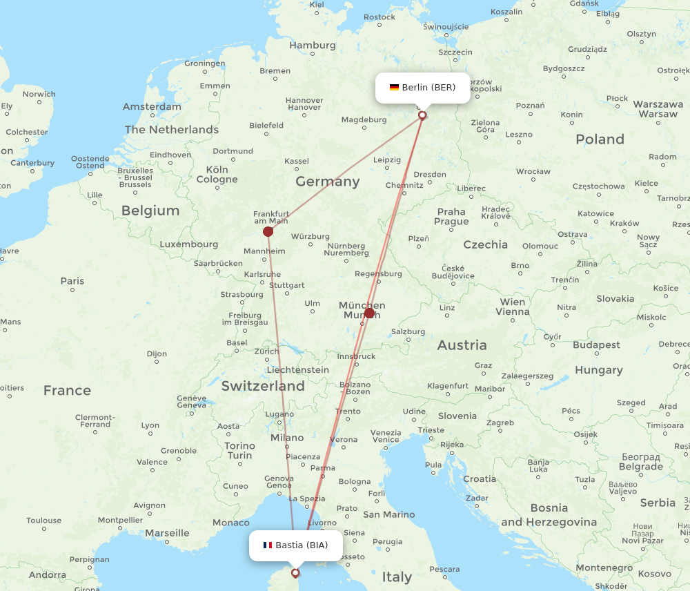 BER to BIA flights and routes map