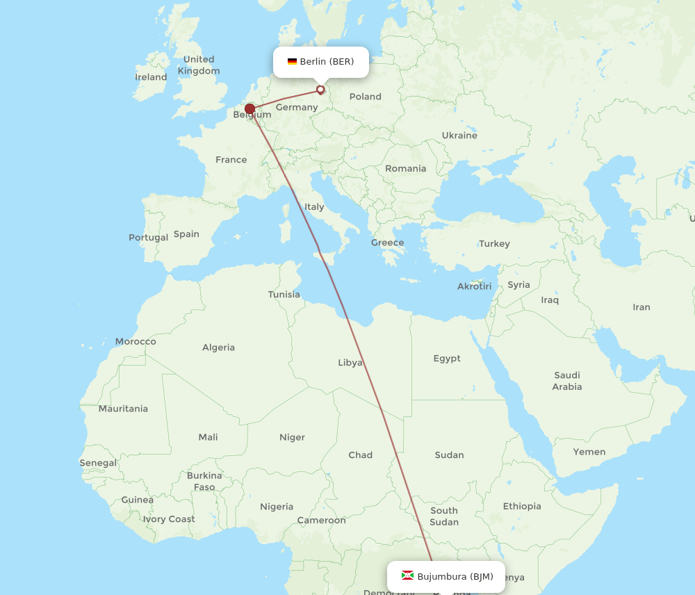 Bujumbura - Berlin route map and flight paths