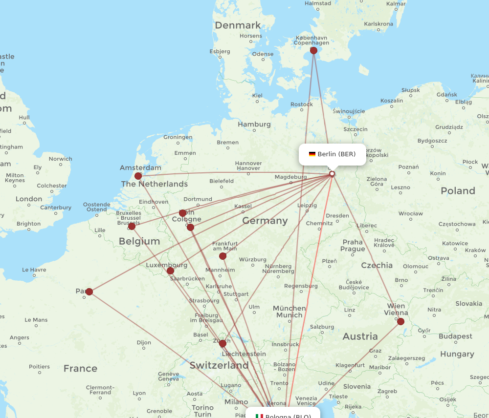 BER to BLQ flights and routes map
