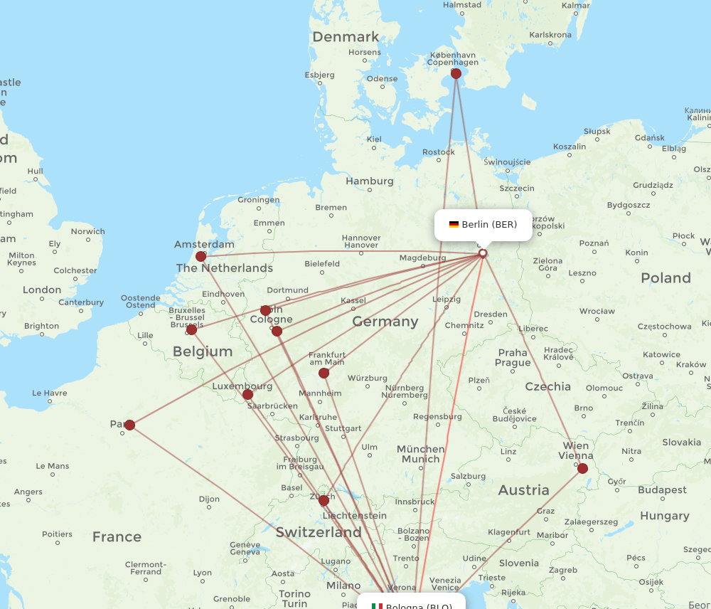 BER to BLQ flights and routes map