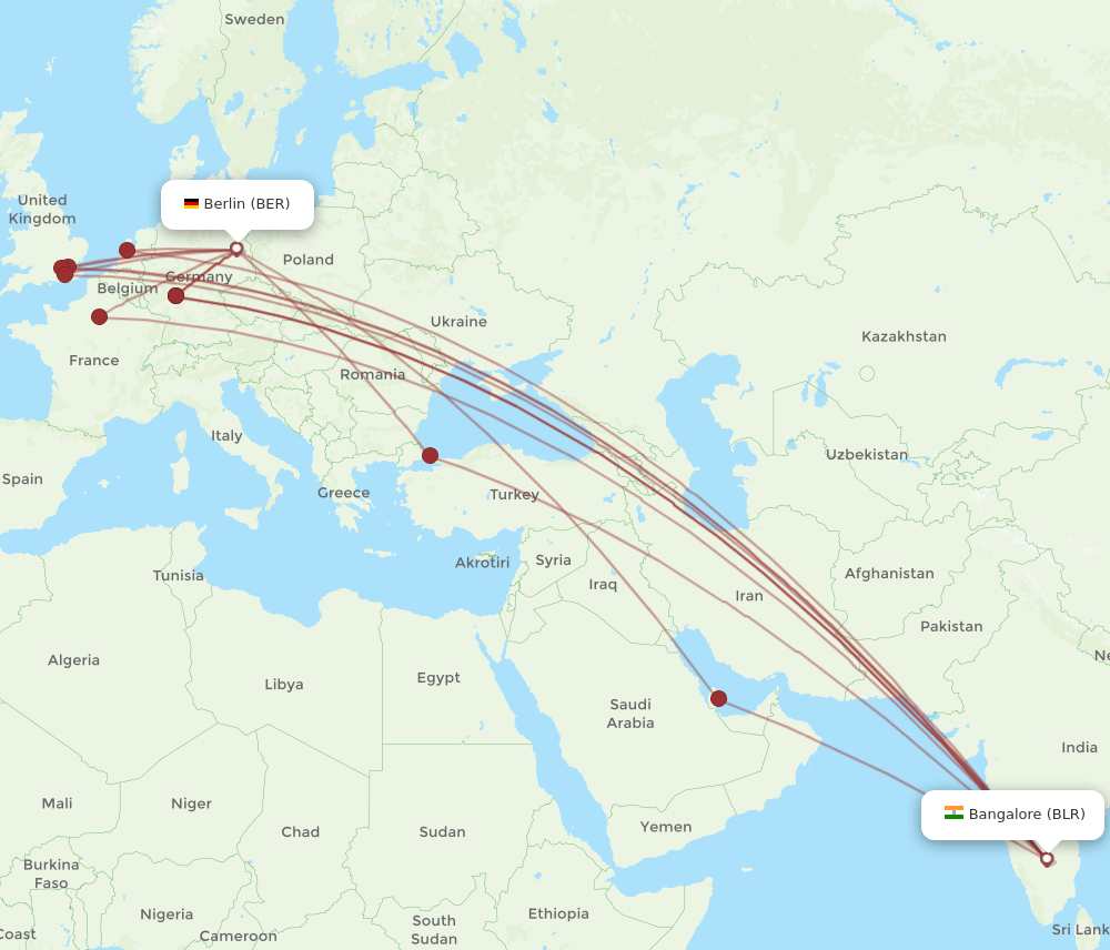 BER-BLR flight routes