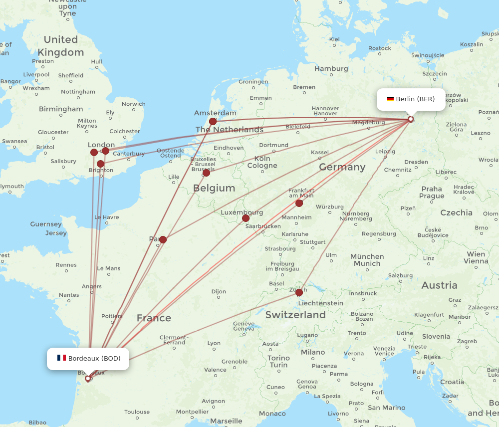 BER to BOD flights and routes map
