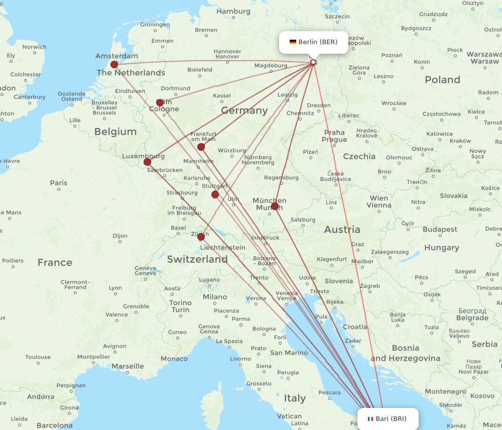 BER to BRI flights and routes map