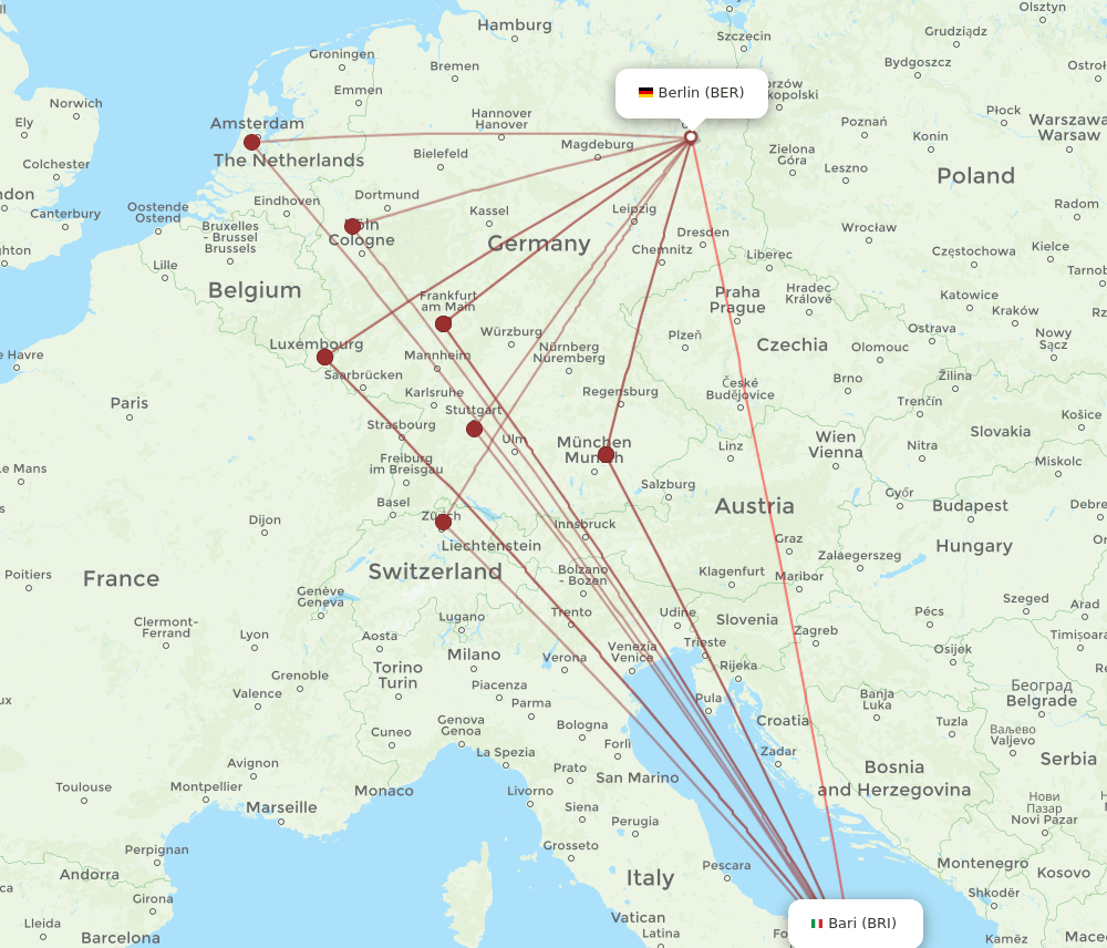 BER to BRI flights and routes map