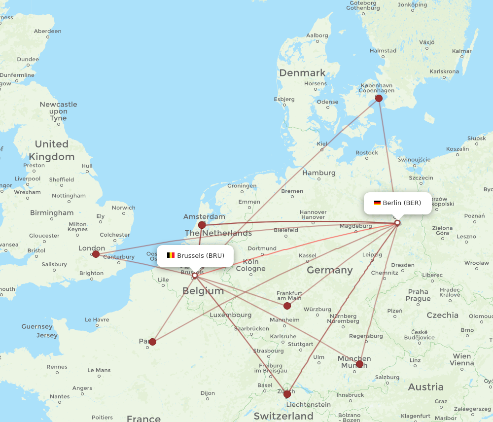 BER to BRU flights and routes map