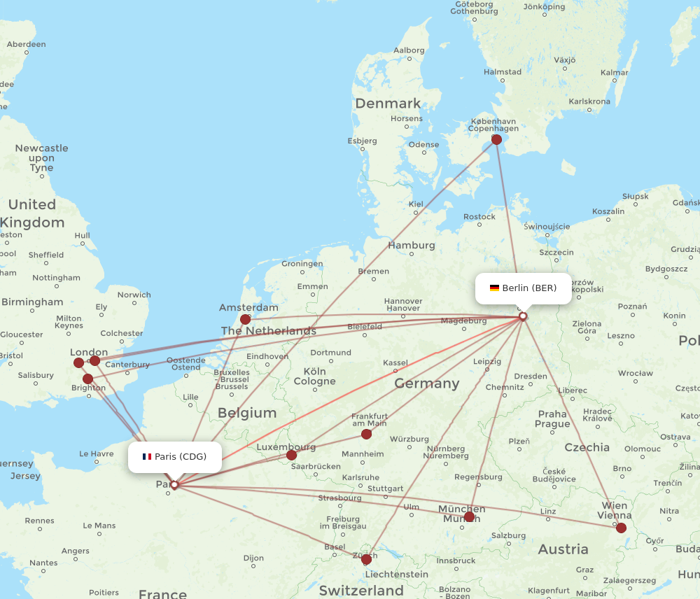 BER to CDG flights and routes map