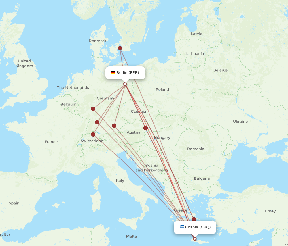 BER to CHQ flights and routes map
