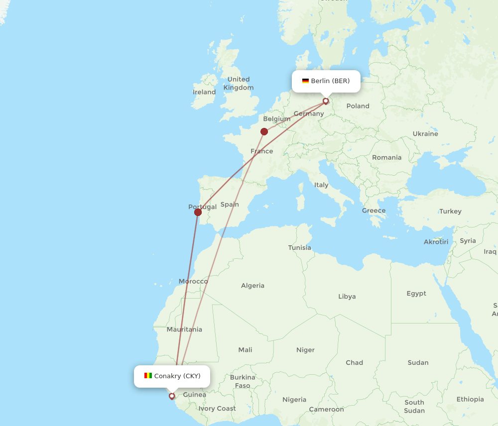 BER-CKY flight routes
