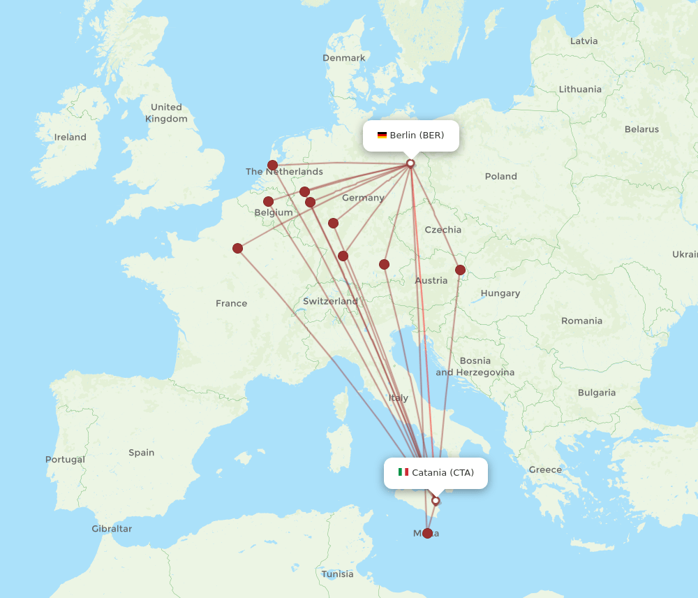 BER to CTA flights and routes map