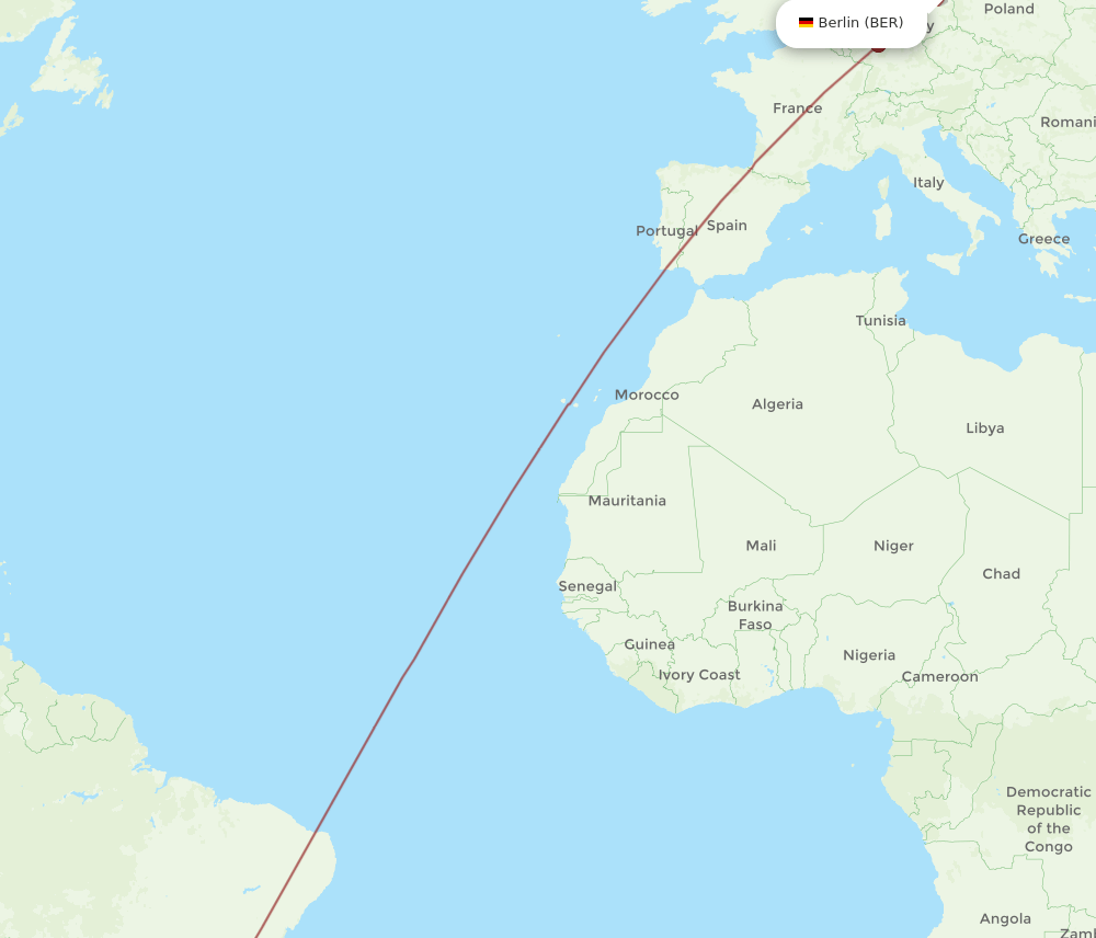 Berlin - Curitiba route map and flight paths