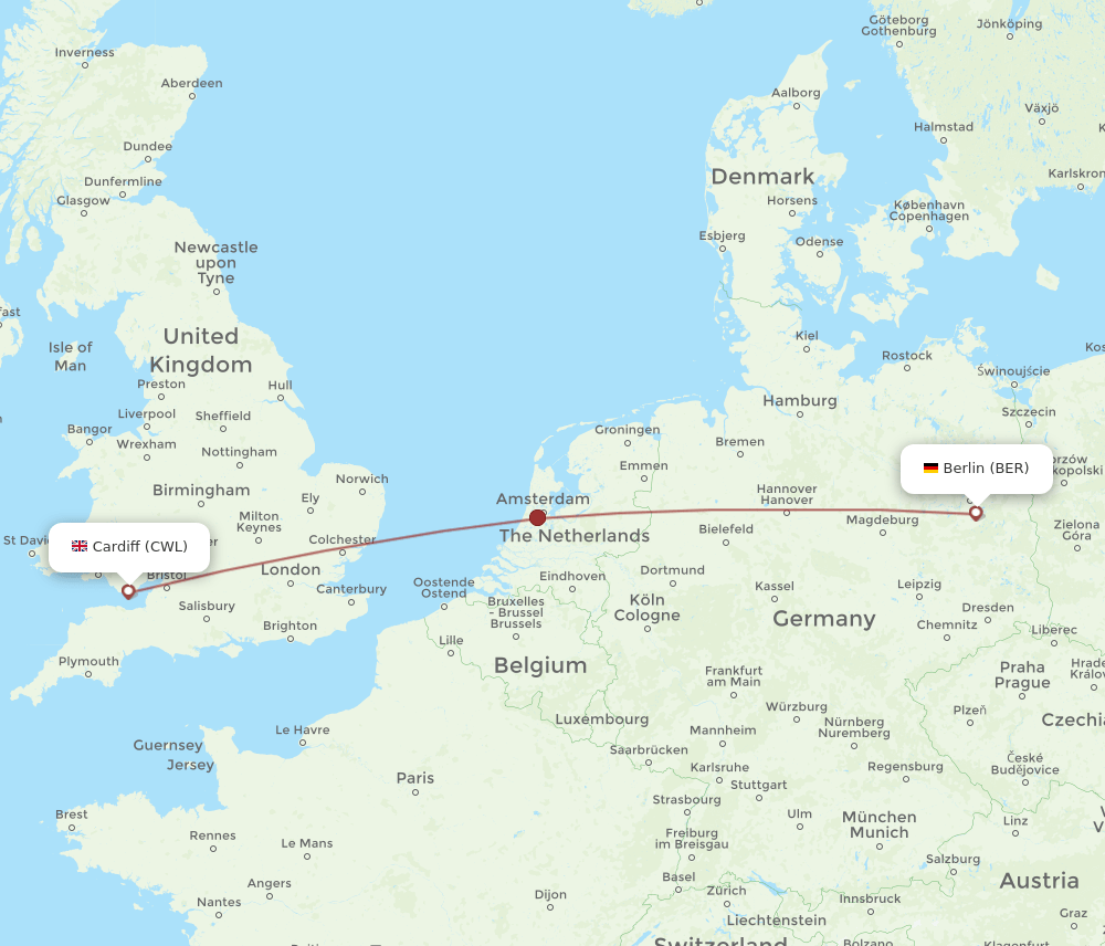 BER to CWL flights and routes map