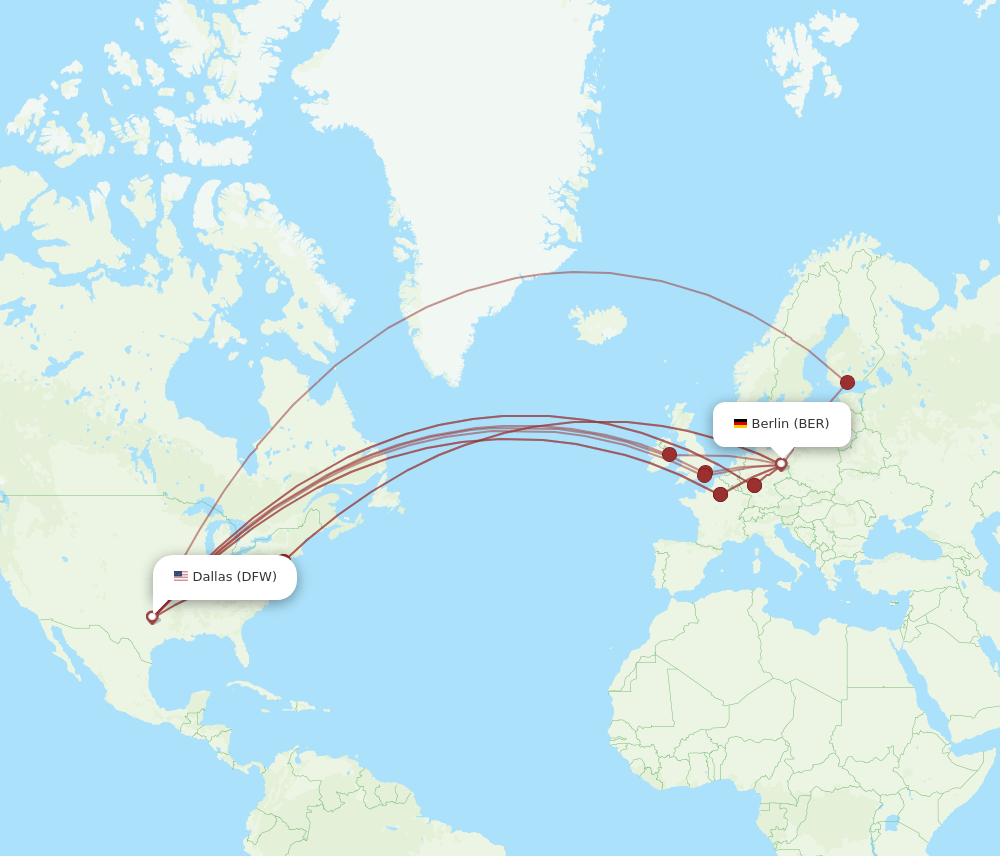 BER to DFW flights and routes map