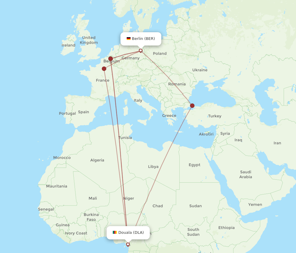 BER to DLA flights and routes map