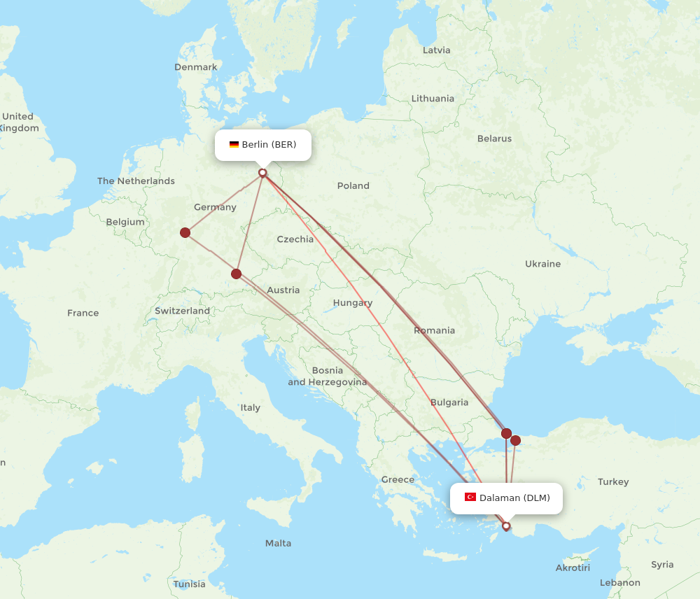 BER to DLM flights and routes map