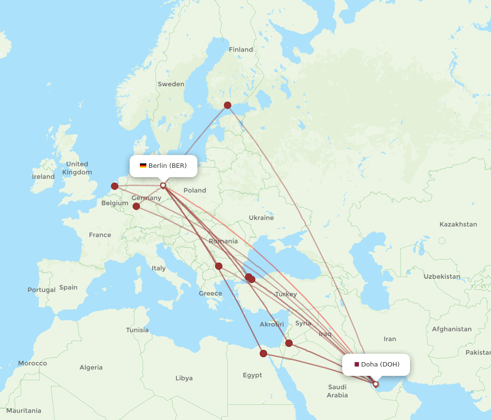 BER to DOH flights and routes map