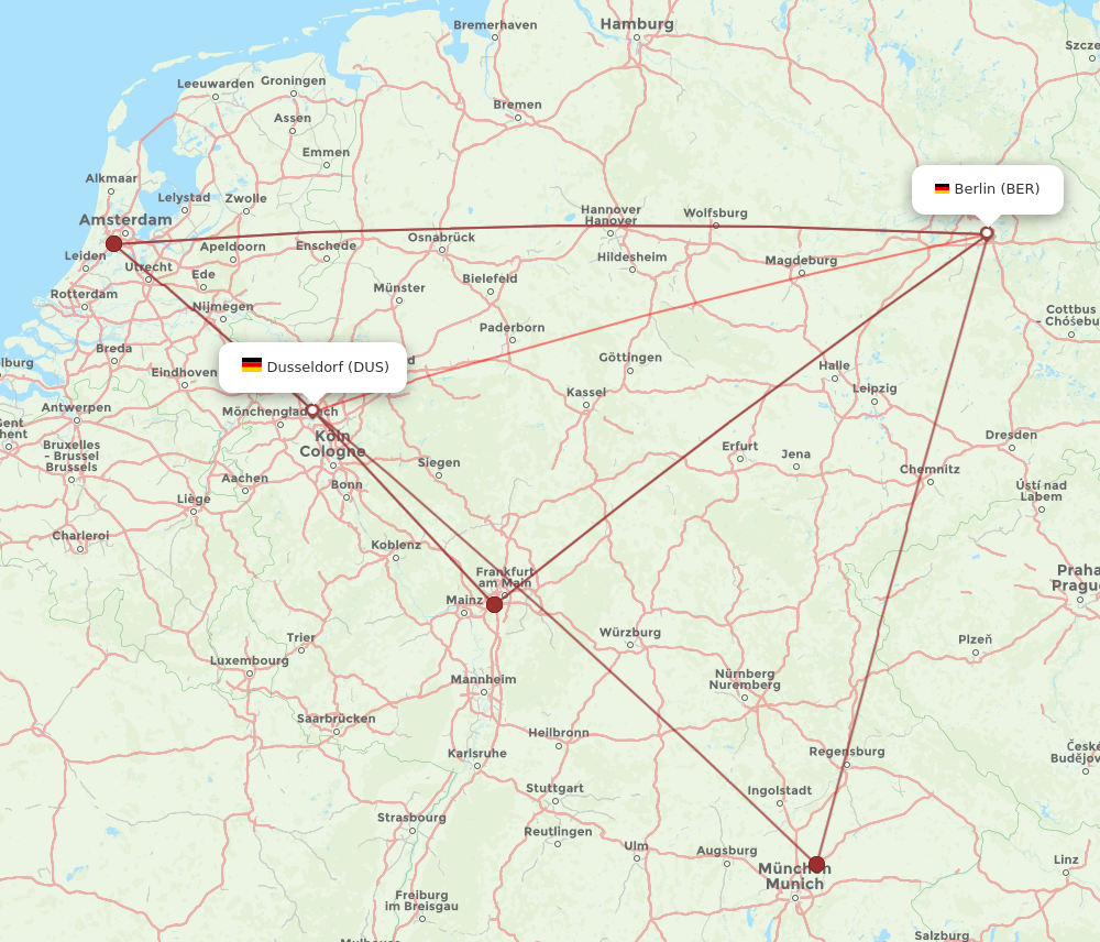 BER to DUS flights and routes map