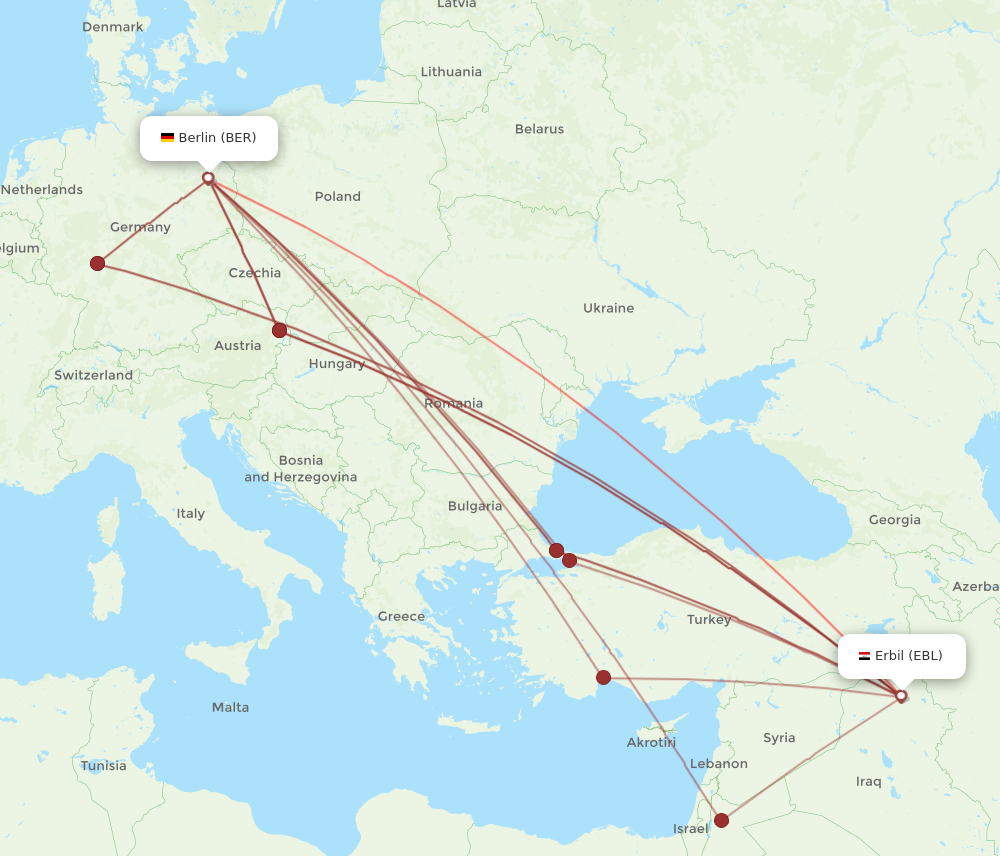 BER to EBL flights and routes map