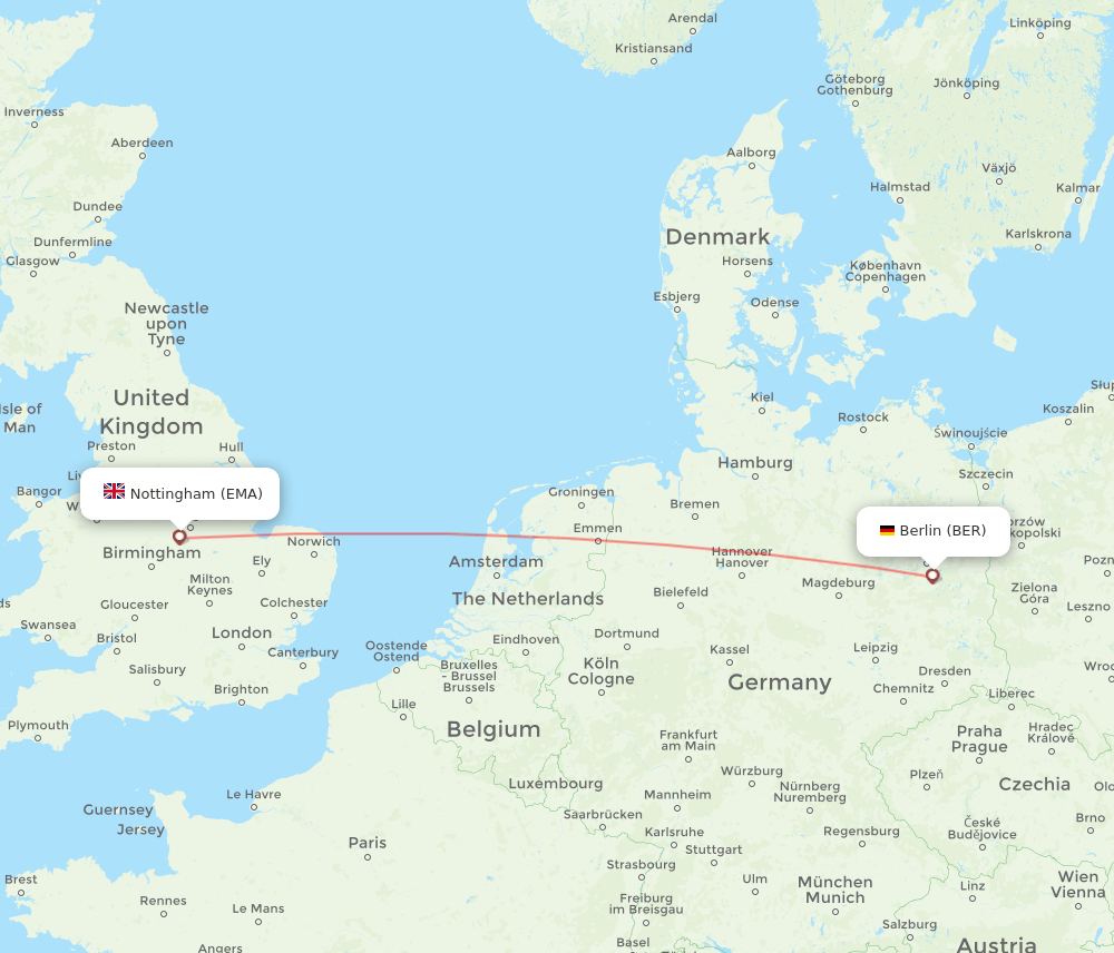 BER to EMA flights and routes map