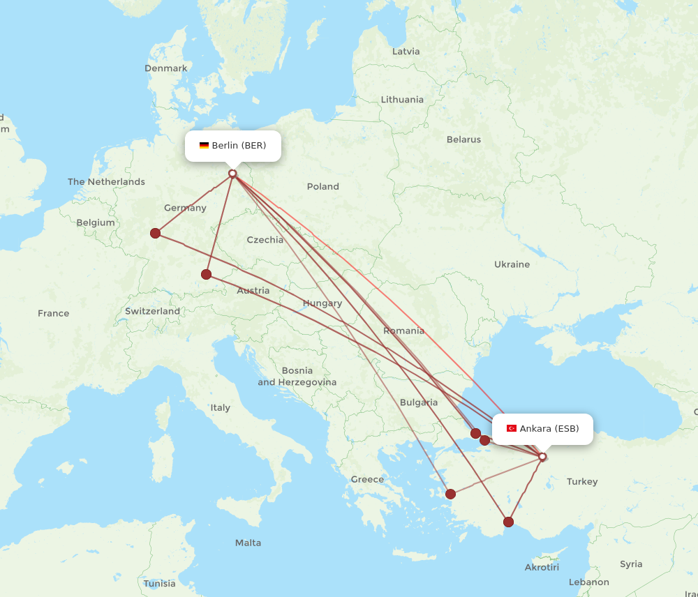 BER to ESB flights and routes map