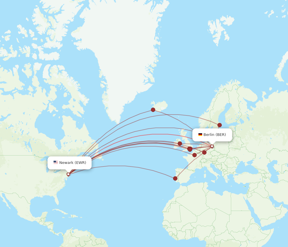 BER to EWR flights and routes map