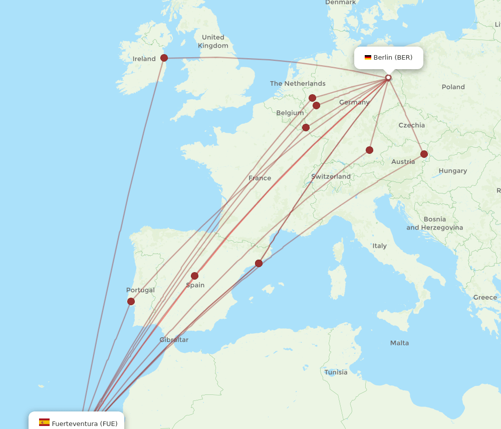 BER to FUE flights and routes map