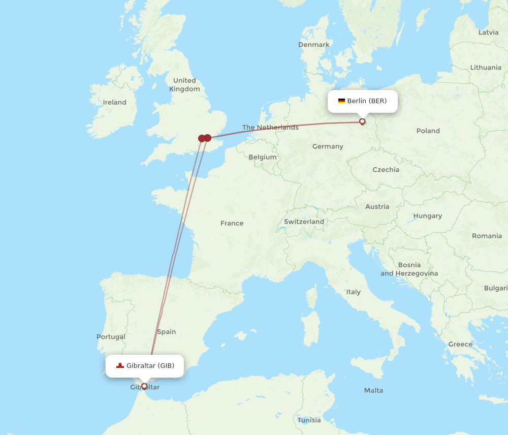 BER to GIB flights and routes map