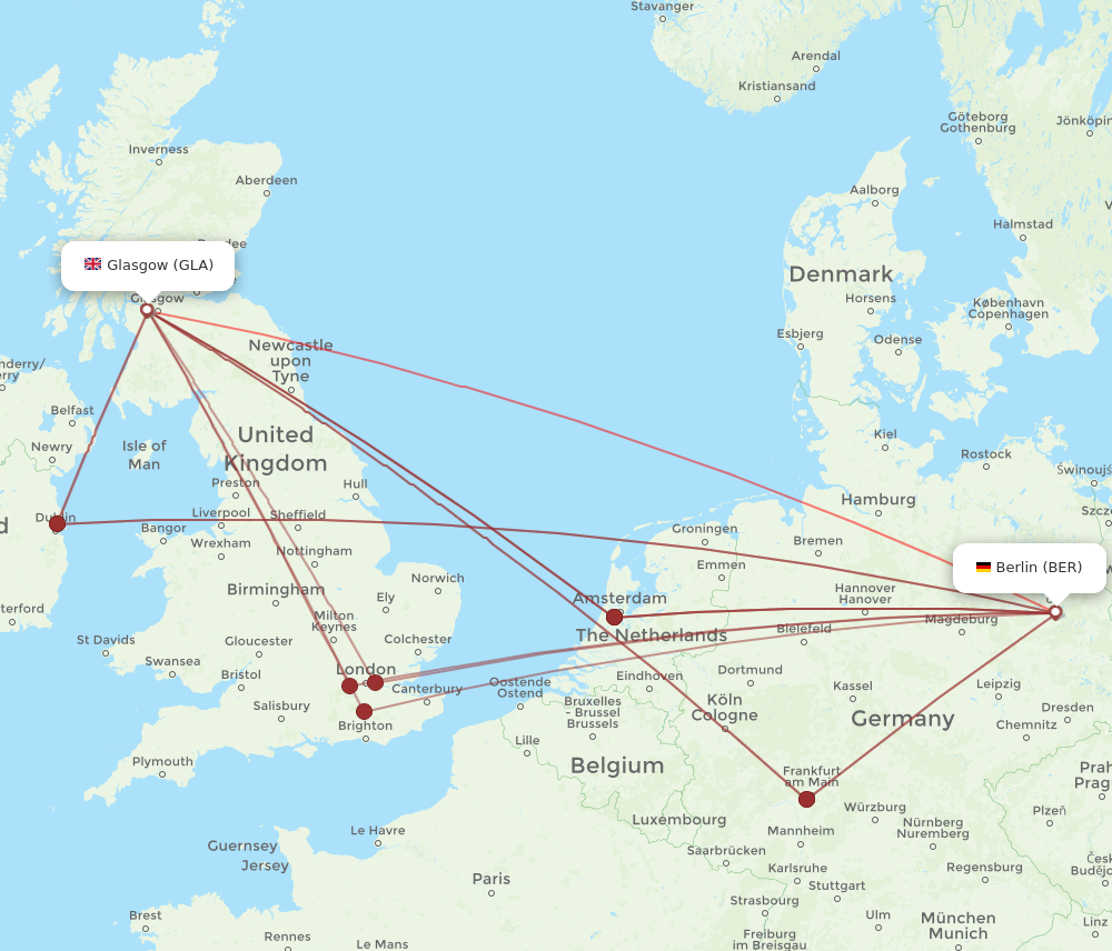 BER to GLA flights and routes map