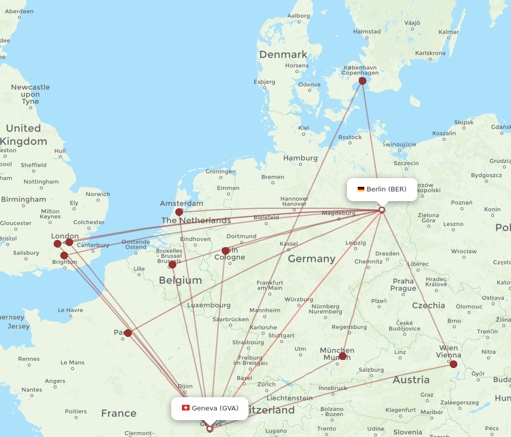 BER to GVA flights and routes map