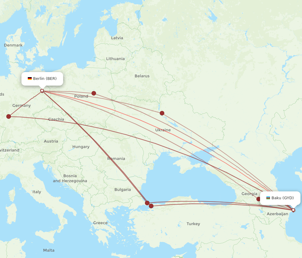 BER to GYD flights and routes map