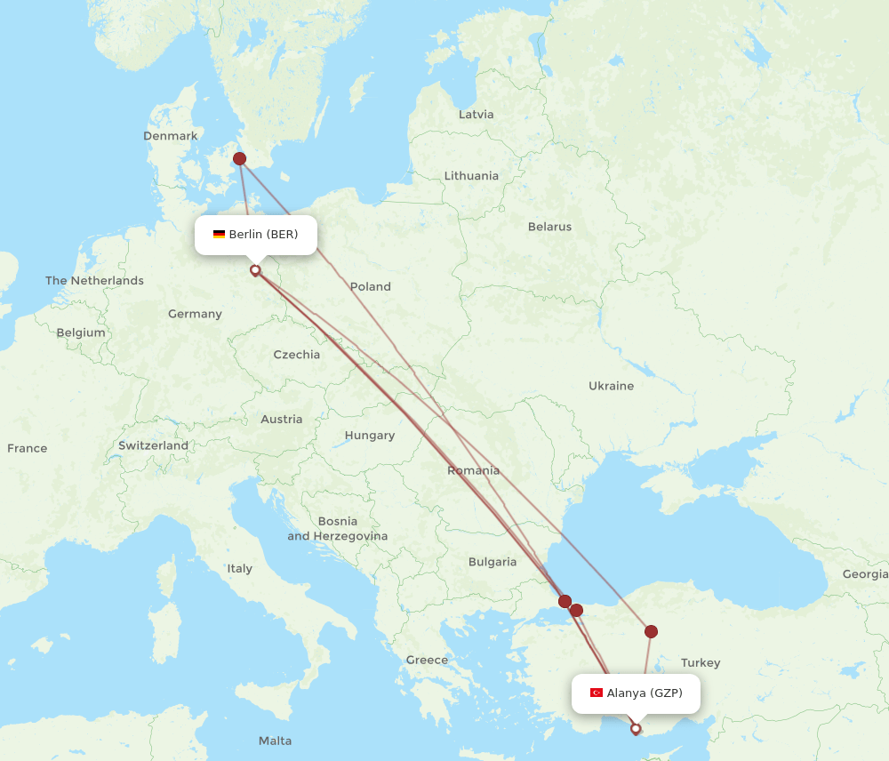 BER-GZP flight routes