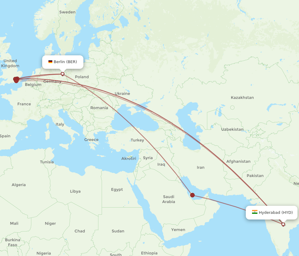 BER-HYD flight routes