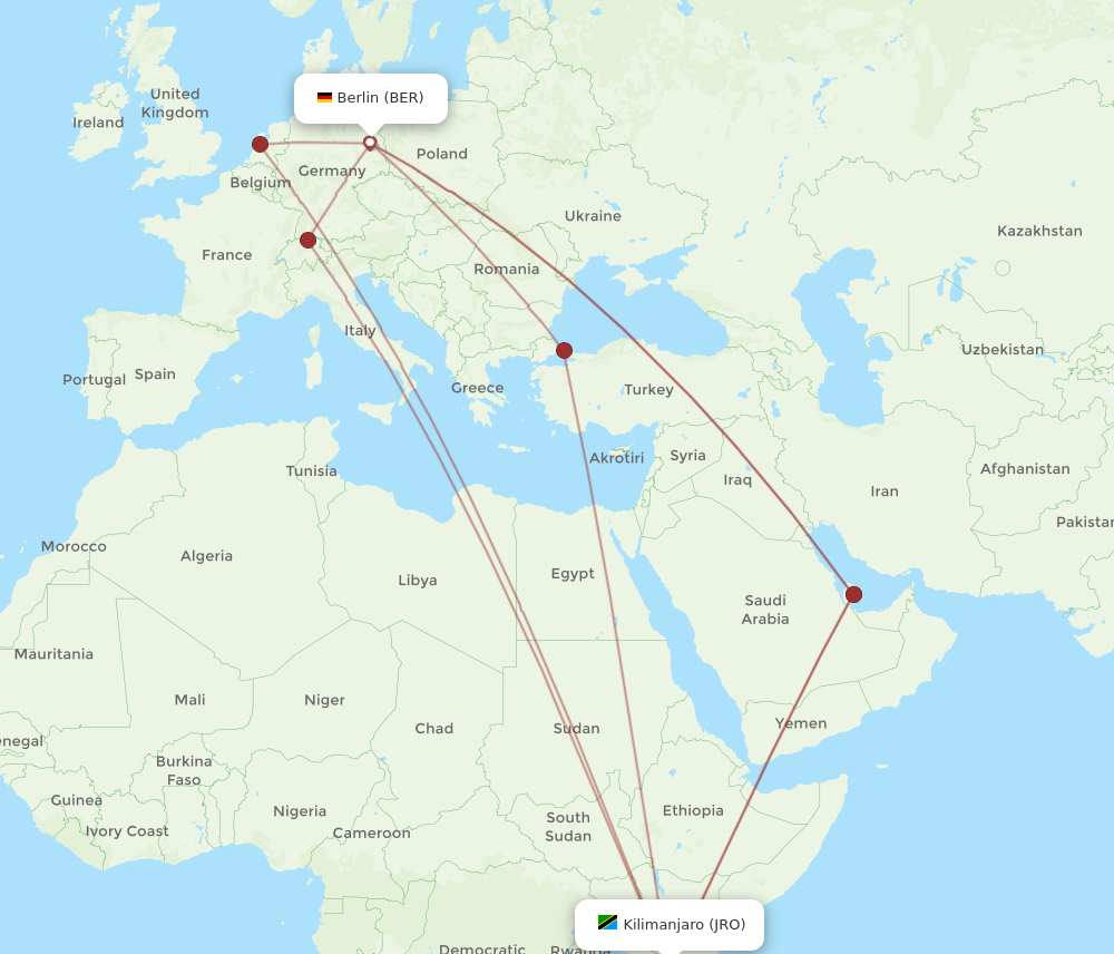 BER-JRO flight routes