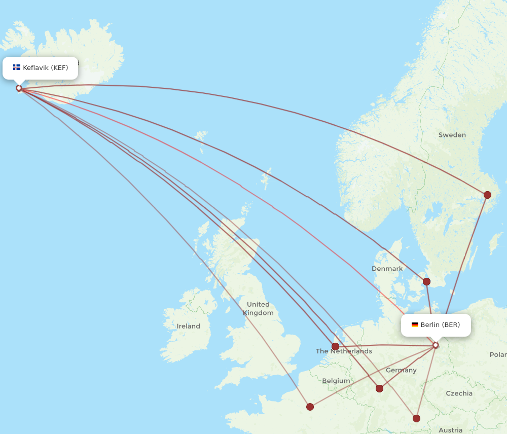 BER to KEF flights and routes map